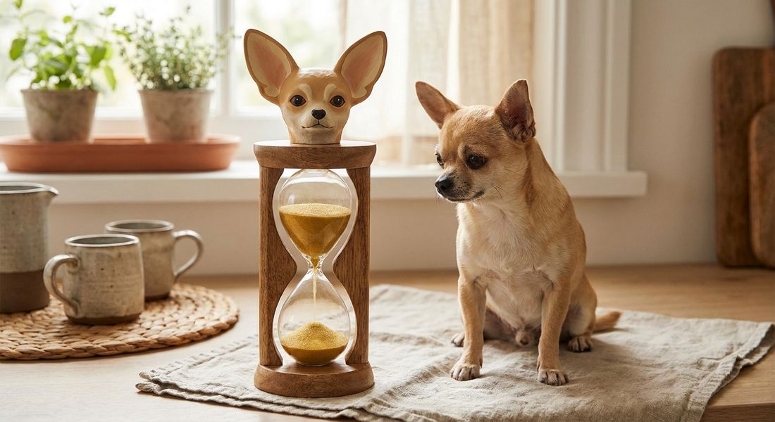 A chihuahua meeting its Chihuahua Glass for the first time