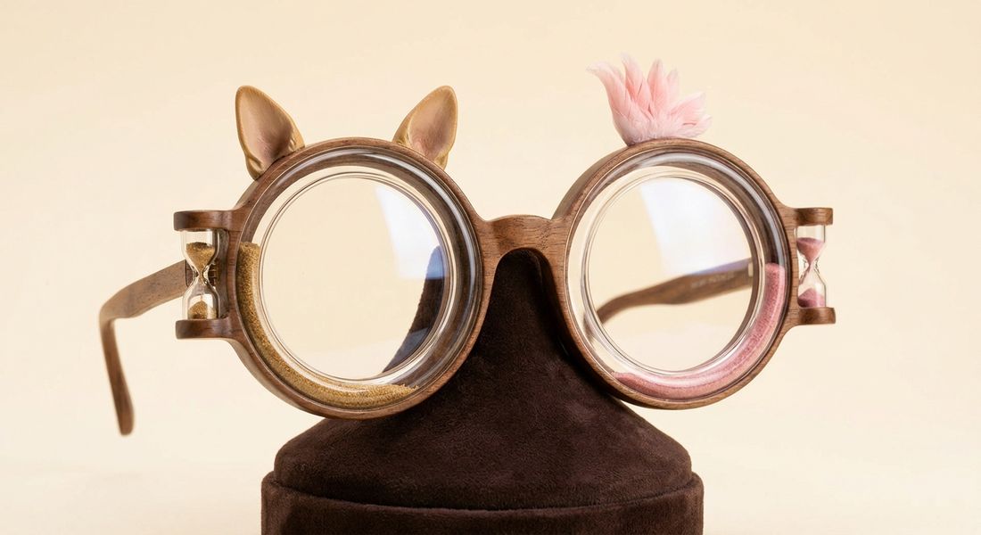 Chihuahua Galahsses on a velvet eyewear stand